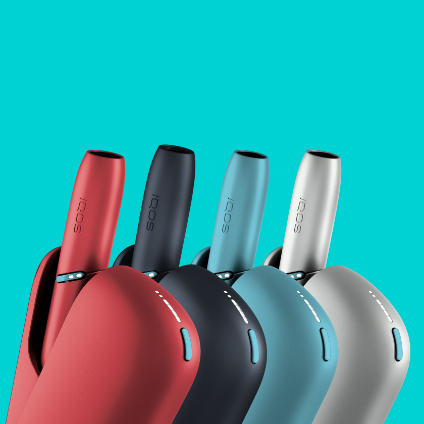 4 colores vibrantes que descubrir del nuevo IQOS ORIGINALS DUO, el dispositivo que calienta tabaco en: turquoise, red, silver y black.