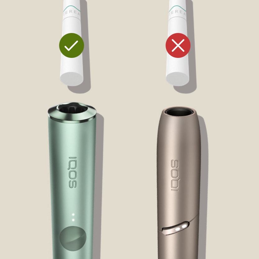 Dispositivo IQOS ILUMA con unidades de tabaco TEREA, comparado con un dispositivo IQOS ORIGINALS no compatible con TEREA.